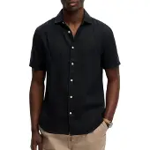 Superdry pour homme. M4011104A Chemise Riviera Navy (M), Casuel, Lin, Manche courte, Marine