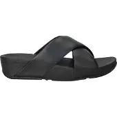 FitFlop Lulu Leather Cross Slides Open Teen - Zwart - Maat 39