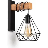 LEDKIA Lampe Murale Métal Et Bois Sardo Noir