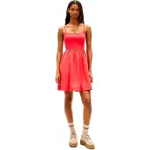 Tommy Hilfiger Rib Poplin Mix Strappy Sleeveless Dress Rouge M Femme