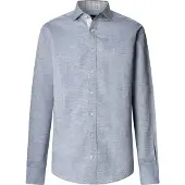 Hackett pour homme. HM3010660 Chemise en lin bleu (M), Casuel, Classique, Manche longue