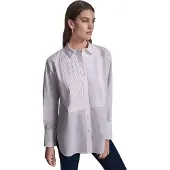DKNY Pleat Front Tuxedo Long Sleeve Shirt Blanc M Femme