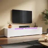 Sonni Armoire TV blanche brillante suspendue 140x35x30cm avec LED réglable
