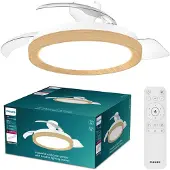 Philips Plafonnier avec ventilateur Bliss, Ventilateur domestique à pales, Bois, Plafonnier, Plastique, IP20, I