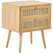Beliani Table De Chevet En Rotin Bois Clair Perote