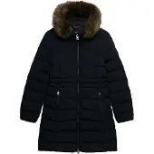 Superdry pour femme. W5012185A Veste Mi-Longue Fuji avec Fourrure Synthétique et Capuche noire (XS), Casuel, Polyester