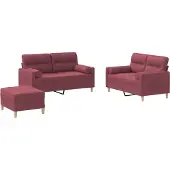 Syfax Ensemble de canapés 3 pcs avec coussins rouge bordeaux tissu