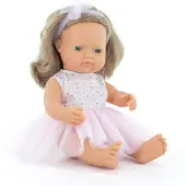 Miniland Poupée de collection "My Friends and Me", poupée caucasienne aux cheveux châtain foncé, 38 cm, vêtue d'une robe, avec un corps parfumé