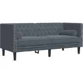 Syfax Canapé Chesterfield avec traversins 2 places gris foncé velours