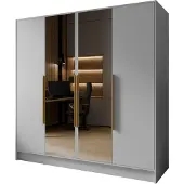 MargaretHadas24 Armoire Goya II 200 cm avec miroir (blanc, poignées dorées)