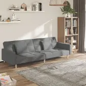 Prolenta Canapé convertible 2 places avec 2 coussins, tissu gris clair