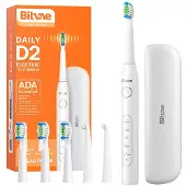 Bitvae Brosse à dents sonique avec D2 Set d'embouts et étui (blanc)
