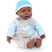 Bayer 94001AH Poupée fonctionnelle, poupée interactive garçon, garçon, 12 sons de bébé, 40 cm, peau foncée, avec anneaux, corps doux