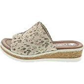 Rieker Mules à talon compensé pour femme, avec large bride et motif animalier V4188, pointure : 40 EU, couleur : beige