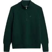 Superdry pour femme. W6110625A Pull en tricot avec demi-fermeture éclair en vert (L), Casuel, Coton