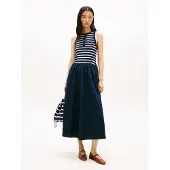 Tommy Hilfiger Gold Button Poplin Mix Sleeveless Dress Bleu XS Femme