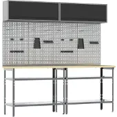 Syfax Ensemble d'établi 8 pcs Noir et gris Acier enduit de poudre