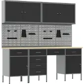vidaXL Établi avec rangement 10 pièces Noir Ingénieurs Bois et acier