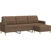 Syfax Canapé à 3 places avec repose-pieds Marron 210 cm Tissu