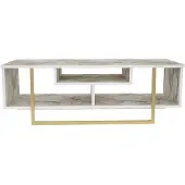 Skye Decor , Asal 120 - Ephesus, Or, Table de télévision, Blanc, 100 % PANNEAUX DE SPANCE REVÊTUES DE MÉLAMINE, 120 x 35,2 x 40,2 cm