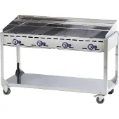 Hendi Système de gril Green Fire 4 brûleurs, Profi Line, avec support à roulettes, gris clair, 22kW, 1400x612x(H)825mm