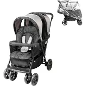 Bambisol Poussette double - Complètement équipée - Housse de pluie incluse - Facile à plier