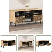 The Living Store Meuble TV 100x33x46 cm bois massif Mango