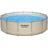 Bestway Power Steel Kit piscine à cadre complet avec pompe de filtration Ø 396 x 107 cm , aspect rotin (écru), rond