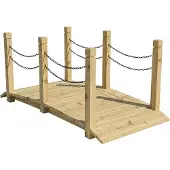 Relaxdays Pont de jardin , poteaux avec chaînes, bois de sapin, pour bassin de jardin, H x l x P : 55 x 150 x 67 cm, pont en bois, naturel