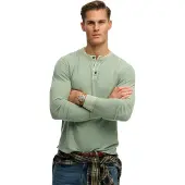 Superdry Lite Textured Grandad Long Sleeve T-shirt Vert S Homme