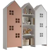 Vipack - CASAMI BRUGES Ensemble de 3 pièces composé de : Armoire à étagères, armoire à 1 porte avec façade en rose et blanc