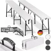 Casaria 2x Bancs pliants en plastique 180cm Banc de camping pliable Banc de Jardin blanc pour pique-nique fête