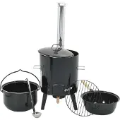 vidaXL Gulaschkanone avec hotte de fumée & couvercle Noir Acier émaillé