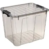 PLAST TEAM Vertriebs GmbH Boîte de rangement Home Box avec couvercle à fermeture à clic Boîte de rangement Empilable 40 L Transparent - Gris