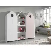 Vipack CASAMI Set 3 pcs. composé de : Armoire à 1 porte avec façade en blanc, armoire à étagères, armoire à 1 porte avec façade en rose