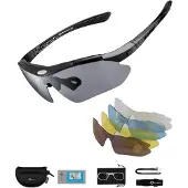 RockBros Hommes, Lunettes de sport, 10003 lunettes de vélo polarisées - noir (Noir, Noir), Noir