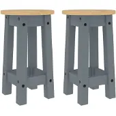 Syfax Tabourets de bar lot de 2 gris bois massif de pin