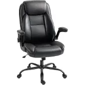 HOMCOM Fauteuil de bureau accoudoirs relevables cuir synthétique noir
