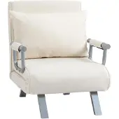 HOMCOM Fauteuil chauffeuse canapé-lit Convertible 1 Place déhoussable Grand Confort Coussin Pieds accoudoirs métal suède blanc