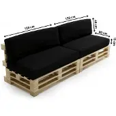 Bananair Coussins Palette Déhoussable Imperméable LOT x2 120x80cm/120x40cm Noir