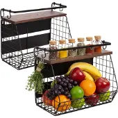 Relaxdays Obstkorb Wandregal magnetisch 2er Set, Organisateurs de cuisine, Noir, Marron