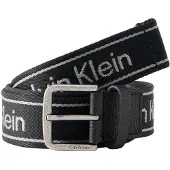 Calvin Klein Ceinture 'Rounded Buckle Logo Webbing' gris clair / noir