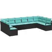 Syfax Ensemble de Canapés avec coussin 10 pcs Noir polyrotin