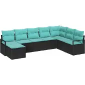 Syfax Ensemble de Canapés avec coussin 8 pcs Noir polyrotin