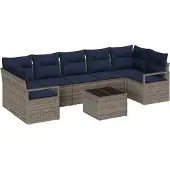 vidaXL Ensemble de salon de jardin, 8 pièces, 7 places, gris, en résine tressée