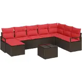 Syfax Ensemble de Canapés avec coussin 9 pcs Marron polyrotin