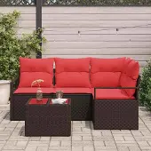 Syfax Ensemble de Canapés avec coussin 5 pcs Marron polyrotin