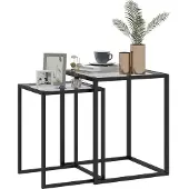 SUGIFT , table basse, ensemble de tables, verre trempé et acier, noire