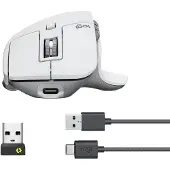 Logitech MX Master 3S - droite - laser - sans fil RF + Bluetooth - 8000 DPI - argent - blanc