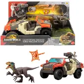 Mattel Jurassic World Super Voiture Tout Terrain avec Chauffeur et Dinosaure JGB59